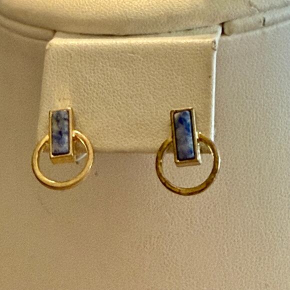 Light Gold Tone Kyanite Hoop Stud Earrings - Picture 5 of 8